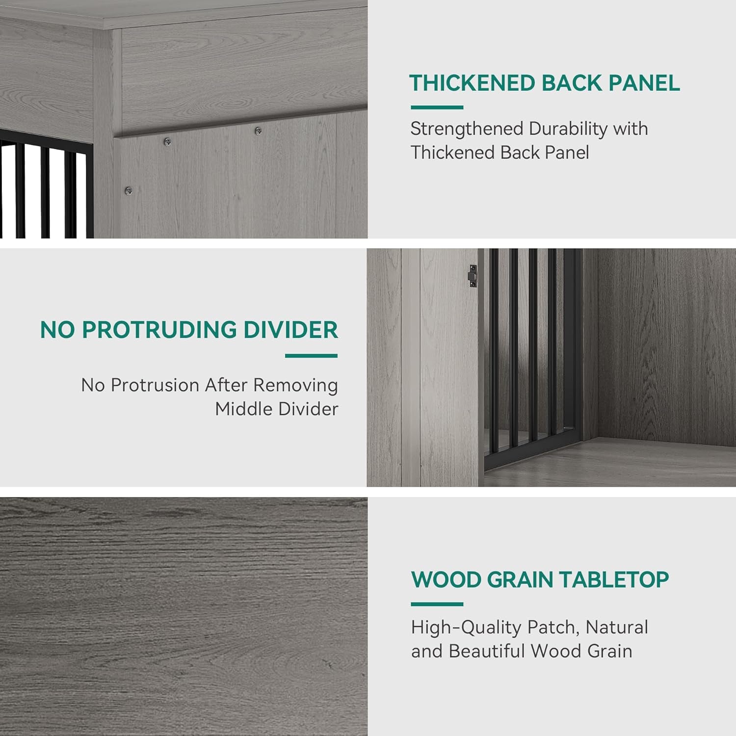 60" Wooden Dog Crate Furniture with Removable Divider & Storage Drawers, Double Door Kennel with Locks for Medium and Large Dogs, Multi-Functional Dog Crate End Table for Indoor Use, Grey