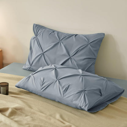 Pintuck Pillow Cases King Size Set of 2, Light Gray Pillow Shams Decorative Pillowcases with Envelope Closure, Pinch Pleated Microfiber Pillowcases, Wrinkle and Stain Resistant