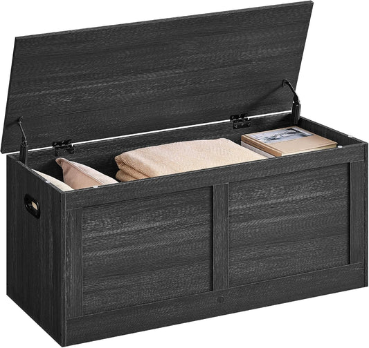 Storage Chest, Storage Trunk with 2 Safety Hinges, Storage Bench, Shoe Bench, Farmhouse Style, 15.7 X 39.4 X 18.3 Inches, for Entryway, Bedroom, Living Room, Charcoal Gray ULSB164B01