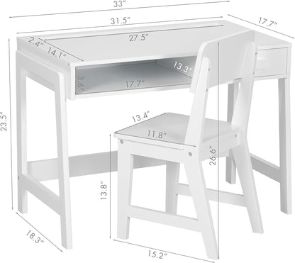 Kids Desk and Chair Set, Study Desk for Kids with Drawers, Wooden Children Table Set, Student Writing Desk Computer Workstation for Bedroom & Study Room
