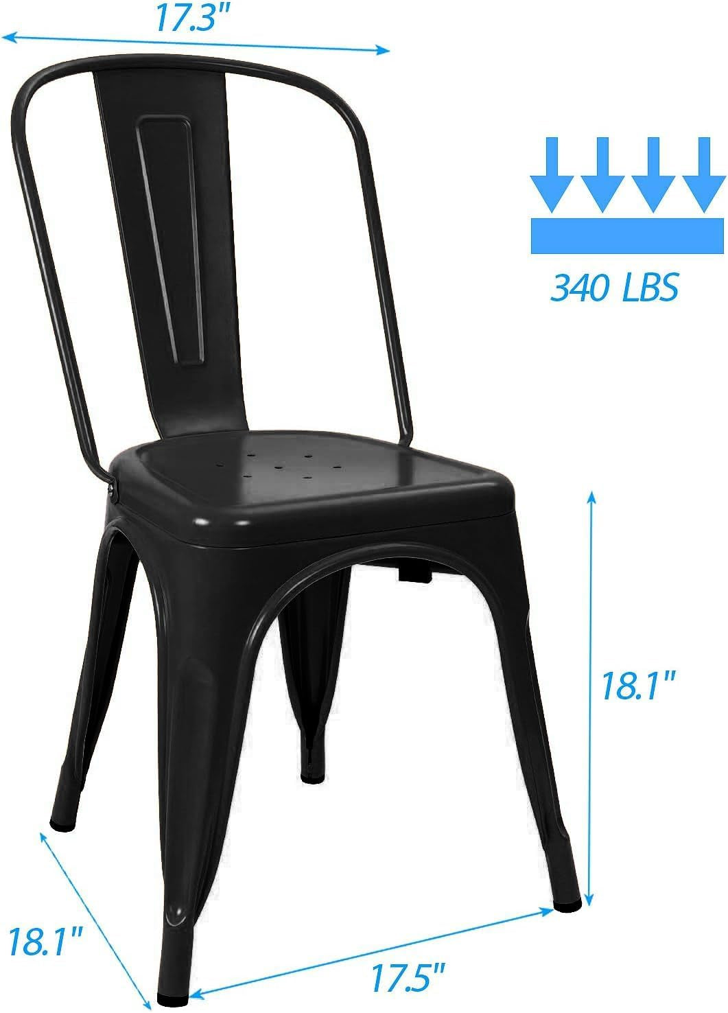 Metal Dining Chair Set of 4, 18 Inch Seat Height Chair, Stackable Classic Trattoria Metal Chairs 300 Weight Capacity for Indoor Outdoor Home Kitchen Patio Cafe Restaurant Use