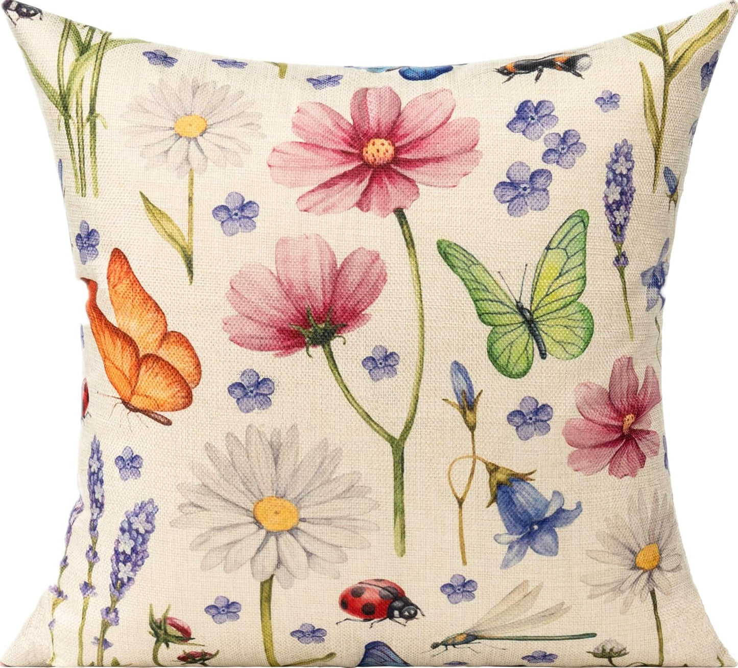 Outdoor Patio Throw Pillow Covers 18X18 Set of 4 Spring Summer Garden Flowers Farmhouse Décor outside Furniture Bench Chair Decorative Cushion Cases for Swing Deep Seat Bed Couch Sofa