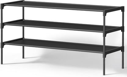 Shoe Rack, 3-Tier Shoe Storage Organizer, Space-Saving, 11.6 X 36.1 X 21 Inches, Entryway, Metal Frame, Non-Woven Fabric Shelves, Ink Black ULSH033BH01S