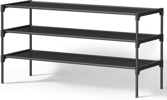 Shoe Rack, 3-Tier Shoe Storage Organizer, Space-Saving, 11.6 X 36.1 X 21 Inches, Entryway, Metal Frame, Non-Woven Fabric Shelves, Ink Black ULSH033BH01S