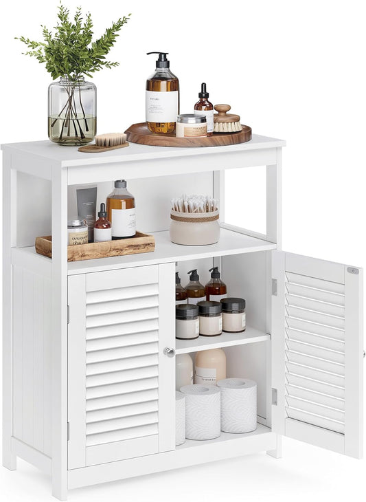 Bathroom Floor Cabinet, Freestanding Bathroom Storage Cabinet with Double Shutter Doors and Adjustable Shelf, for Living Room, Entryway, Kitchen, White UBBC40WT