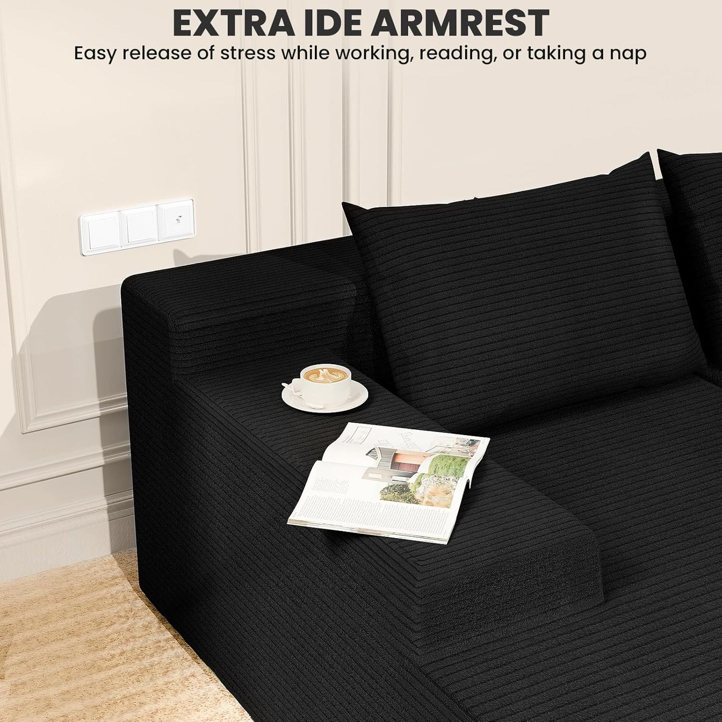 106" Cloud Sectional Couch with Deep Seat，Modern Modular Sofa with L-Shape Chaise，No Assembly Required, Upholstered Couches for Living Room Bedroom(Black,Left Facing Chaise)