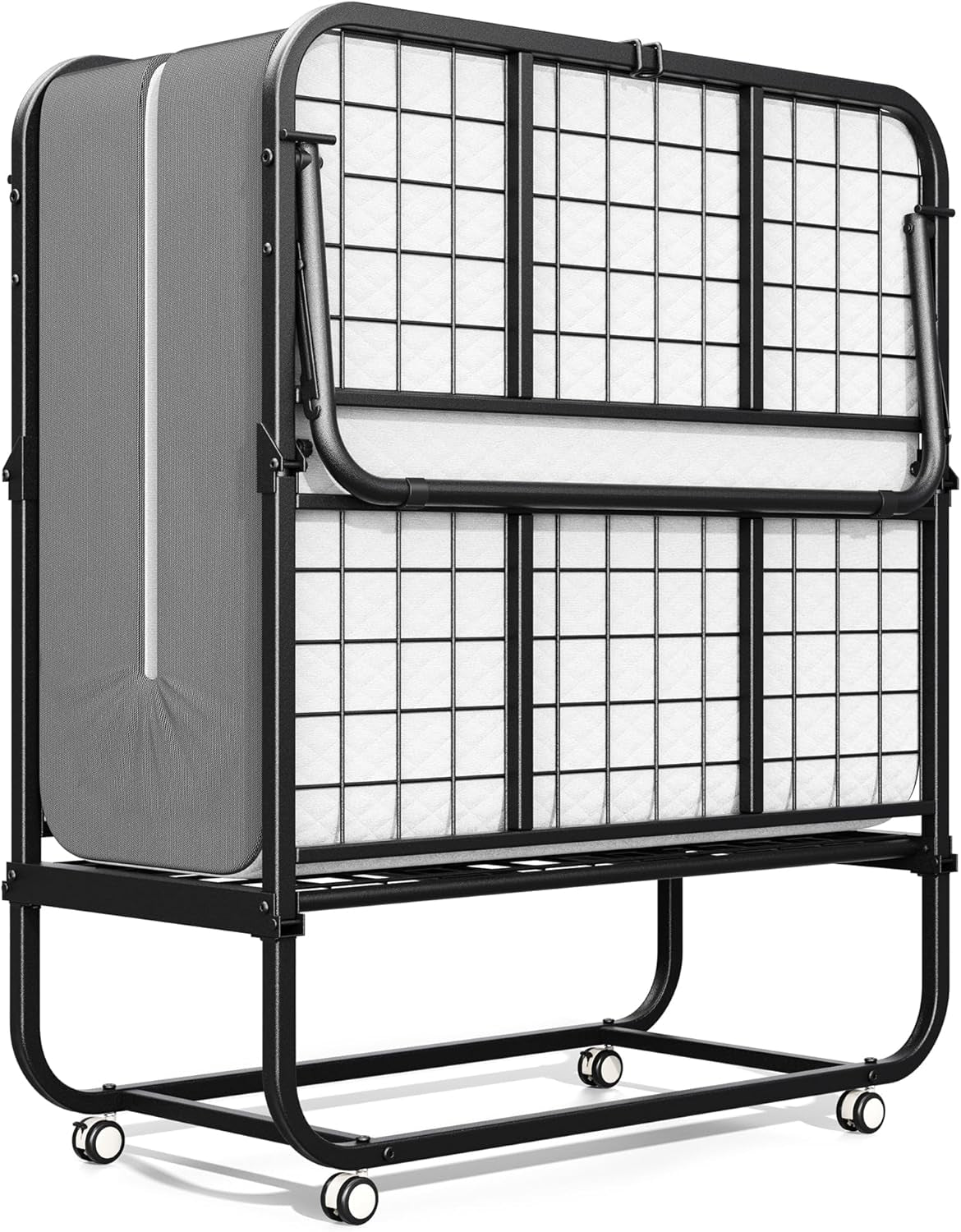 Folding Bed with Mattress, 75" X 31" - 5" Thick Memory Foam Mattress, Cot Size Portable Beds for Adults, Metal Bed Frame on Wheels for Guest, Space Saving Roll Away Beds for Easy Storage