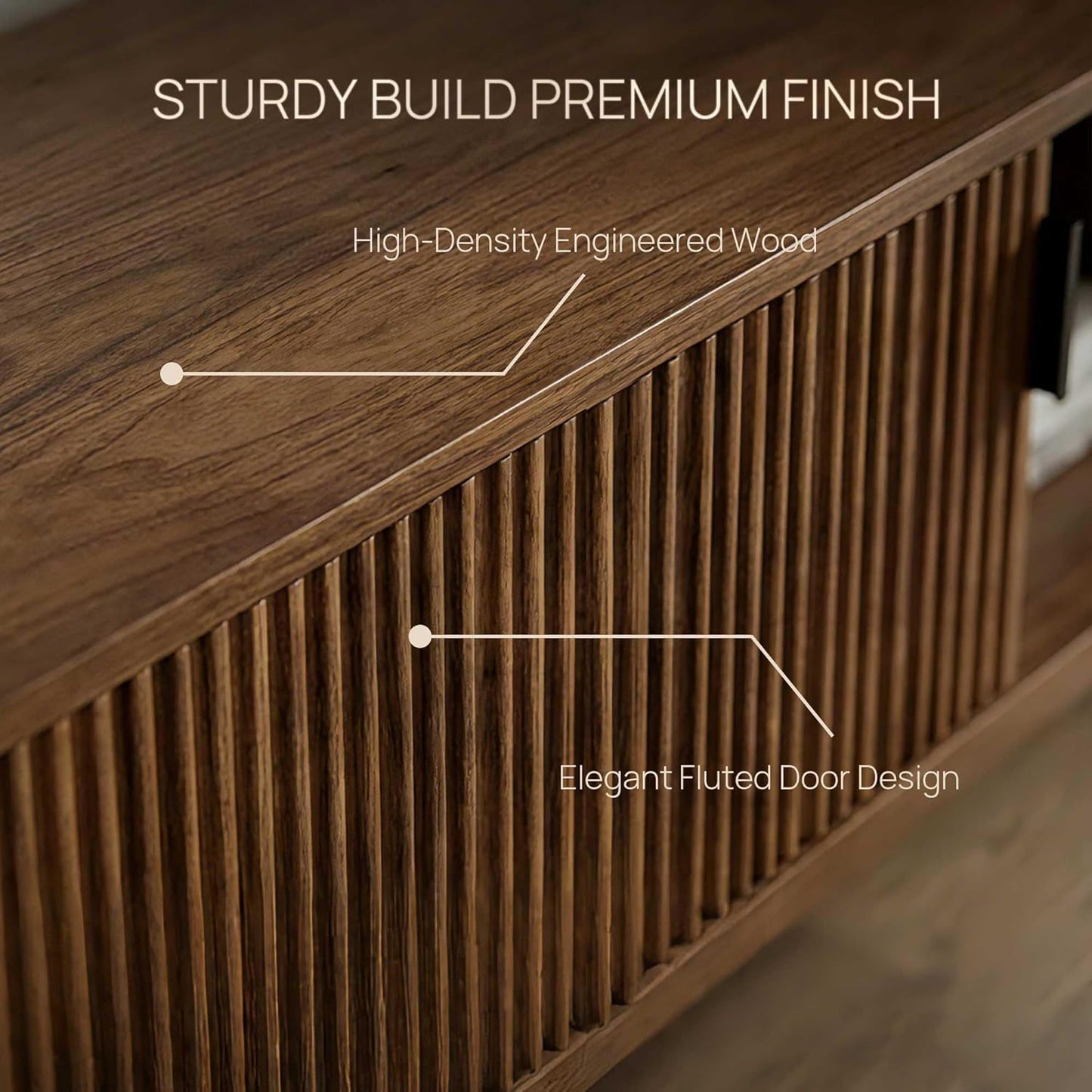 Fluted TV Stands for Living Room, 70" Mid Century Modern Entertainment Center with Storage, Brown Walnut TV Console for 65/75/80 Inch TV, Wood Television Media Cabinet for Bedroom