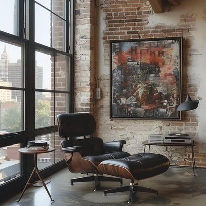 Mid Century Chaise Lounge Chair with Ottoman, Top Black Grain Leather, Modern Office Chair Classic Design, Heavy Duty Base Support for Living Room Lounge Office