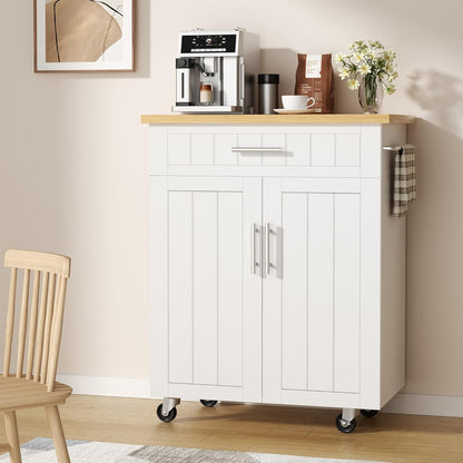 Kitchen Island Cart with Storage, Portable Bar Cabinet on Wheels, Rolling Microwave Cart Side Table with Workstation for Kitchen, Dinning Room, White