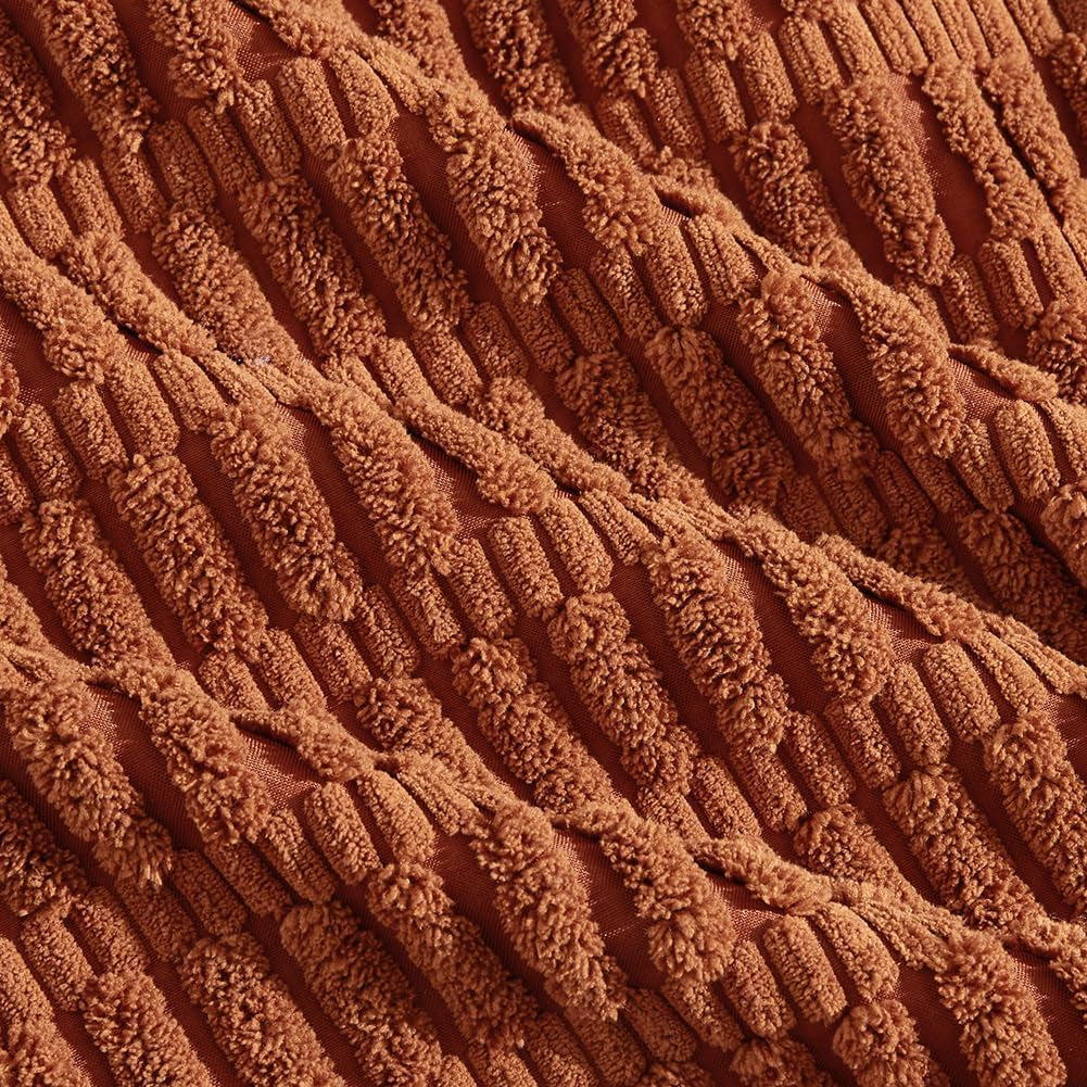 2 Packs Rust Decorative Throw Pillow Covers 18X18 Inch for Living Room Couch Bed Sofa, Soft Striped Corduroy Square Cushion Case 45X45 Cm, Terracotta Rustic Farmhouse Boho Home Decor