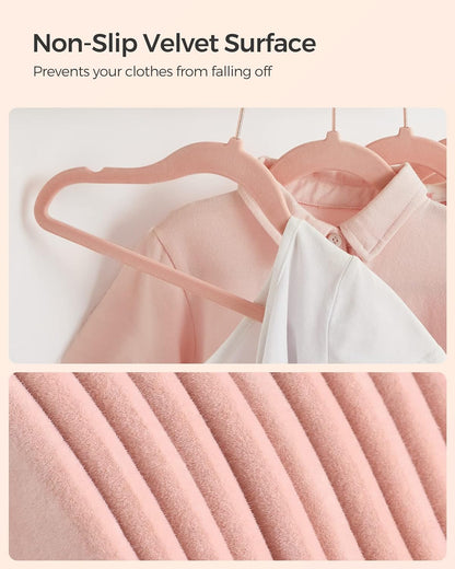 Baby Kids Hangers 50 Pack for Closet, 11.8 X 8.1 Inches, Rose Gold 360° Swivel Hooks, Space-Saving Clothes Velvet Hangers for Nursery, Non-Slip, Jelly Pink UCRF027P01
