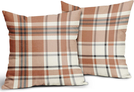 Fall Plaid Pillow Covers 20X20 Set of 2 Burnt Orange Gray Cream Rustic Autumn Colored Print Decorative Outdoor Pillowcases Farmhouse Throw Cushion Case Decor for Home Couch Sofa Bed