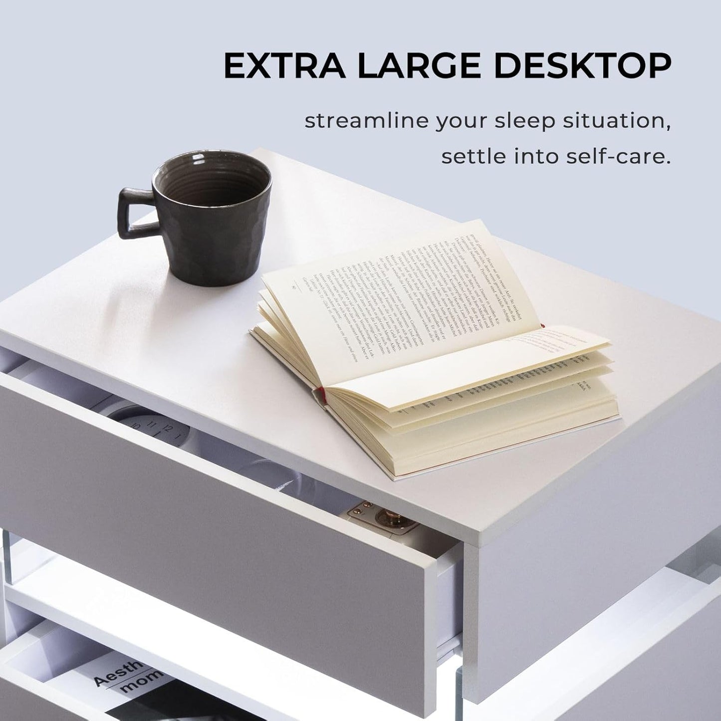 White LED Nightstand Set of 2,Night Stand Set 2,Modern Night Stand with 3 Drawers,Night Stands for Bedroom Set of 2,Bedside Table with Silent Slide Drawer