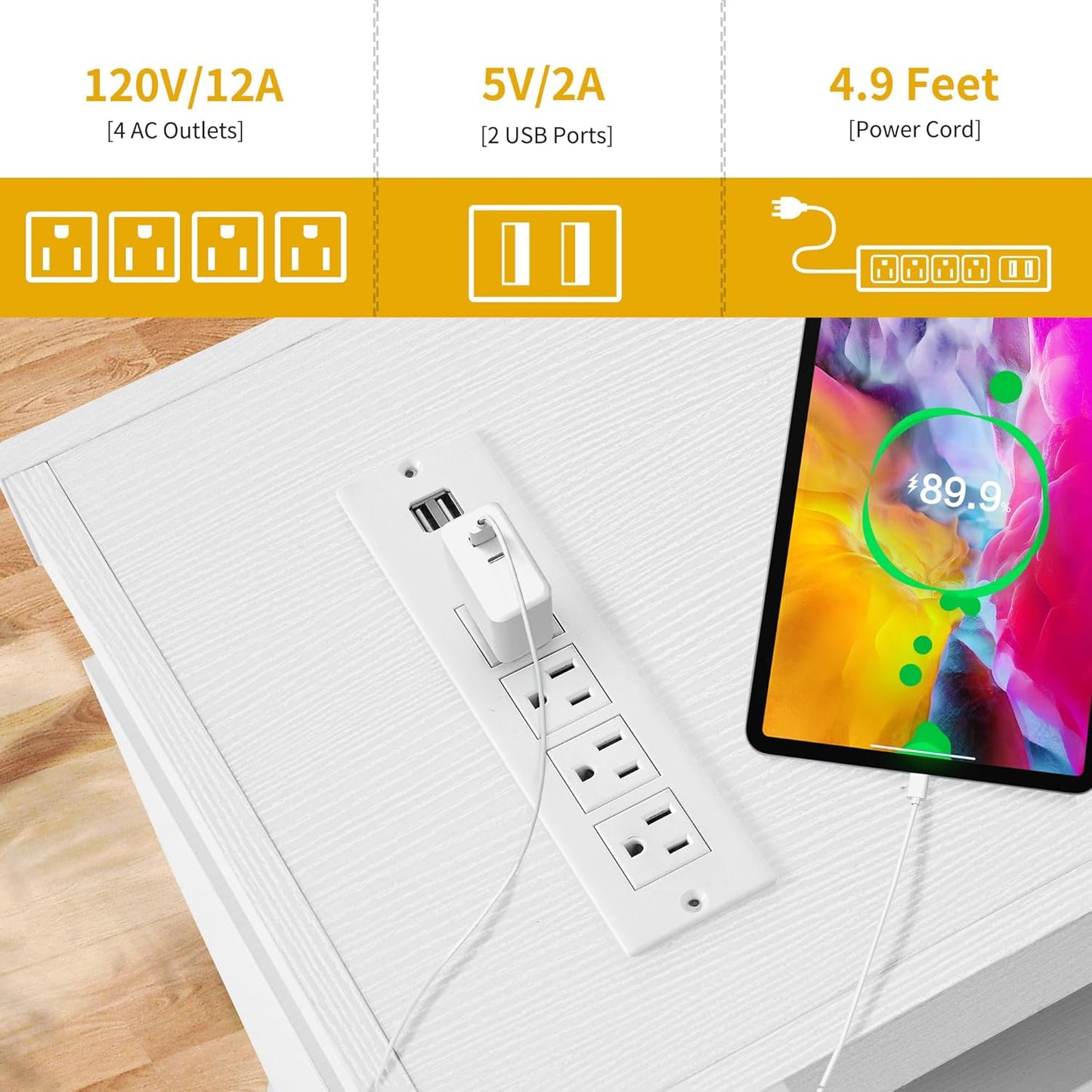 White Modern TV Stand with LED Lights and Power Outlet, Modern Entertainment Center for 55/60/65 Inch, Media Console Table TV Cabinet with Storage, Universal TV Stand for Living Room,White