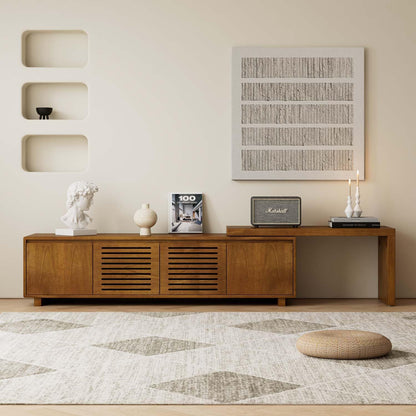 Mid Century Modern TV Stand for 75 Inch TV, Extendable TV Stand with Storage, Media Console TV Cabinet, Farmhouse Entertainment Cabinet for Living Room Bedroom Brown Ebony (63"-98" Extendable)