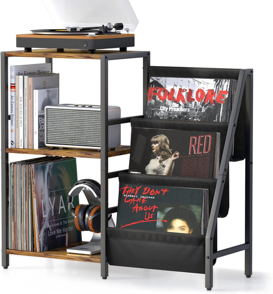 Stereo Record Player Stand with Vinyl Storage for 200 Albums, Turntable Display Shelf, Black