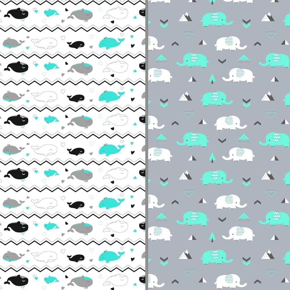 Stretchy Changing Pad Covers for Boys Girls,2 Pack Jersey Knit,Elephant & Whale