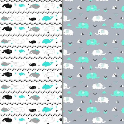 Stretchy Changing Pad Covers for Boys Girls,2 Pack Jersey Knit,Elephant & Whale