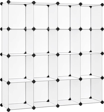 Cube Storage Organizer, Set of 16 Plastic Cubes, Book Shelf, Closet Organizers and Storage, Room Organization, Bedroom Living Room, 12.2 X 48.4 X 48.4 Inches, White ULPC44L