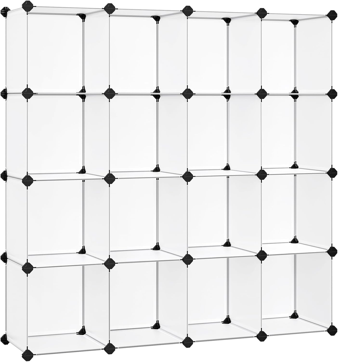 Cube Storage Organizer, Set of 16 Plastic Cubes, Book Shelf, Closet Organizers and Storage, Room Organization, Bedroom Living Room, 12.2 X 48.4 X 48.4 Inches, White ULPC44L