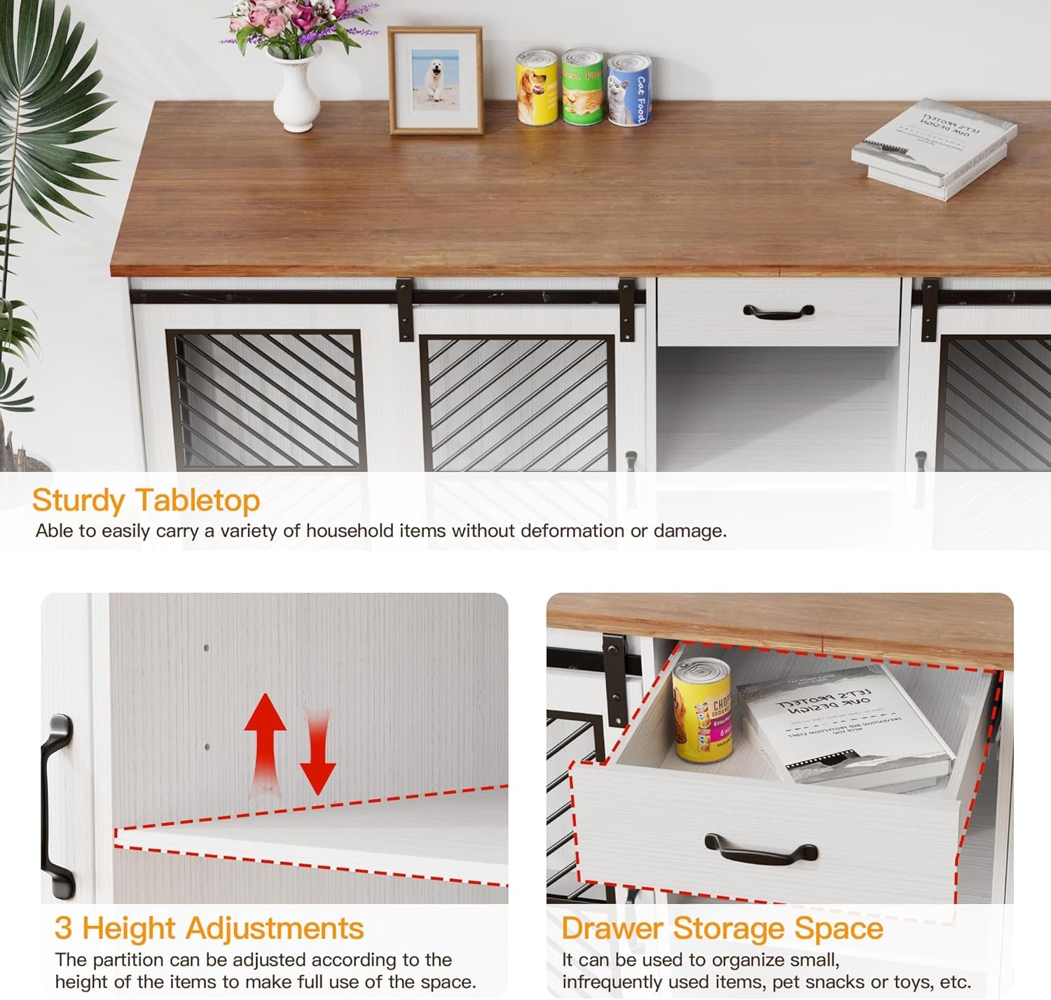 86" Dog Crate Furniture for 2 Dogs,Heavy Duty Indoor Dog Kennel End Table,Wooden Double Dog Cage Furniture Large Breed,Tv Stand with Divider & Storage Drawer