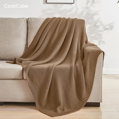 Caramel Brown Throw Blanket for Couch, Soft Cozy Cable Knit Throw for Bed Sofa Living Room, Lightweight Warm Decorative Farmhouse Christmas Blanket, 50"X60", Light Brown