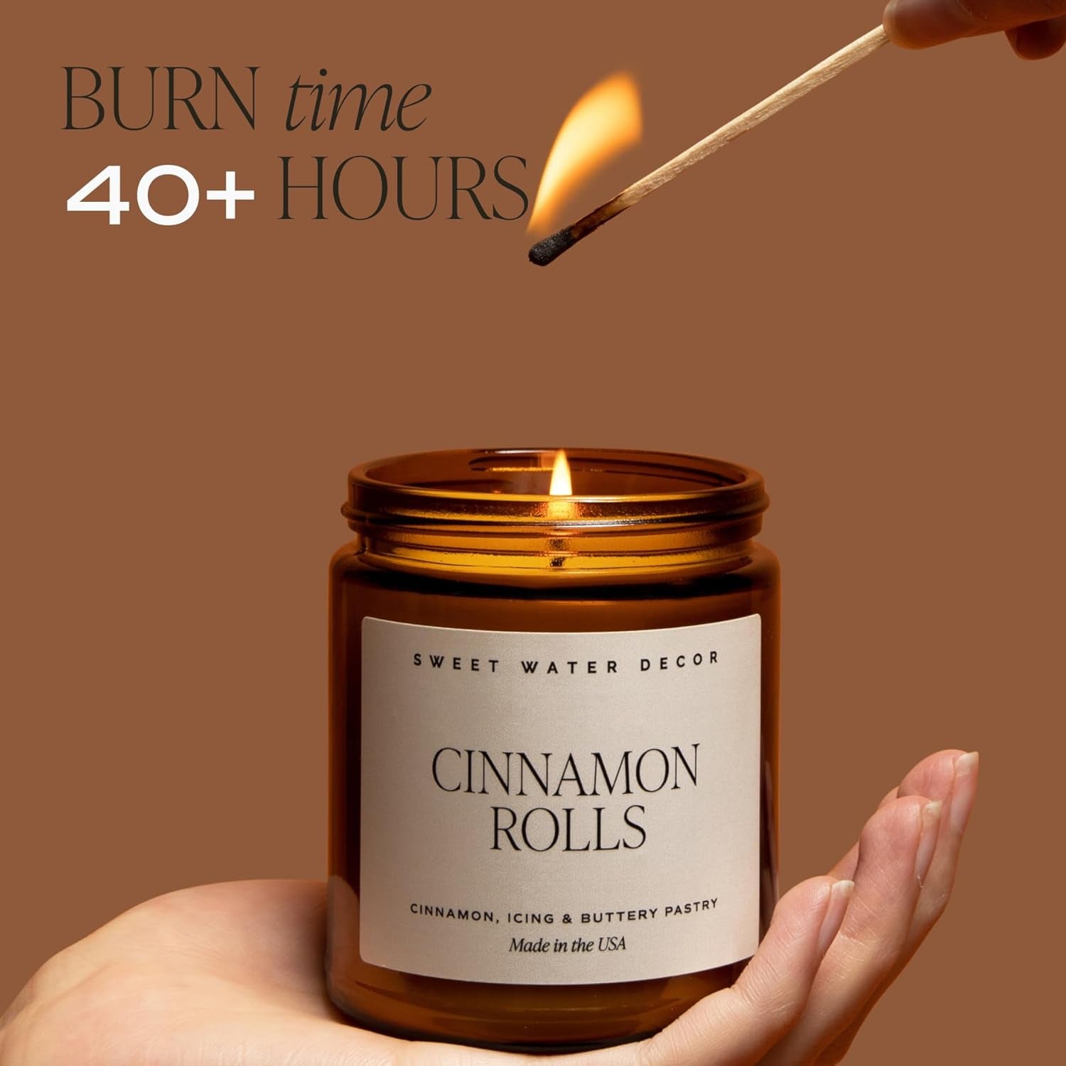 Hello Fall Soy Candles - Fall Candle with Hot Cider, Cinnamon, Cloves, and Nutmeg Scent for Home - Soy Candle with 40 Hours Burn Time - 9Oz Black Lid Amber Jar Candles Fall Scents