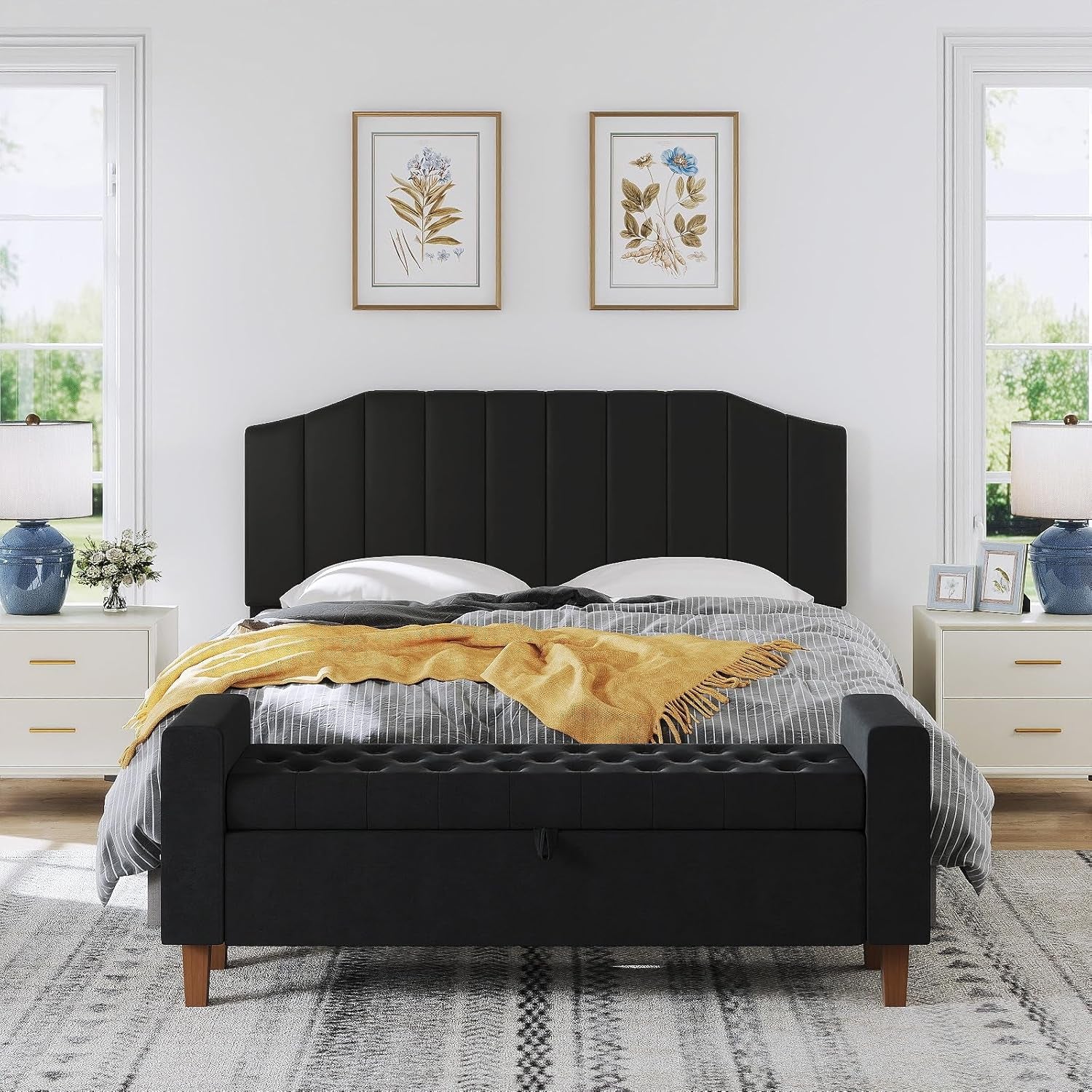 King Size Headboard Only, Velvet Upholstered Headboard King/California King Size Wall Mount and Bed Frame Mount, Featuring High-Density Sponge Padding Easy Assembly Comfort Style-Black