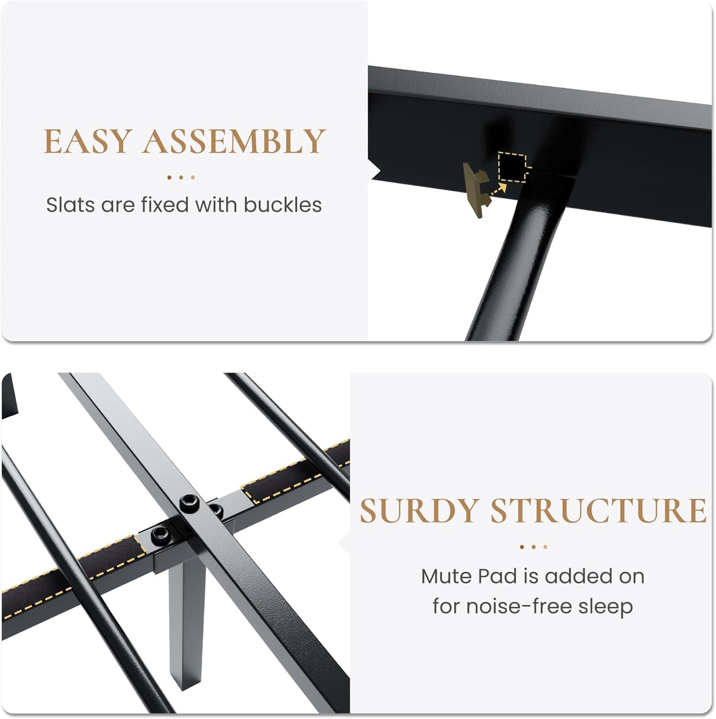 Queen Size Metal Platform Bed Frame with Victorian Style Iron-Art Headboard and Footboard, Easy Assembly, under Bed Storage, No Box Spring Required, Black