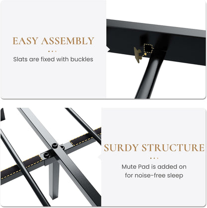 Queen Size Metal Platform Bed Frame with Victorian Style Iron-Art Headboard and Footboard, Easy Assembly, under Bed Storage, No Box Spring Required, Black