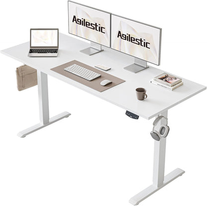 Electric Standing Desk, 55 X 24 Inches Height Adjustable Desk, Sit Stand up for Work Office Home, Ergonomic Rising Computer Table with Memory Preset, White