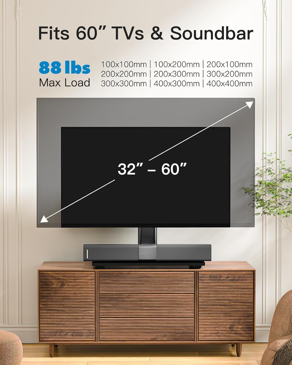 Universal TV Stand, Table Top TV Stand for 32-60 Inch Tvs & Monitors, Height Adjustable TV Mount Stand Holds up to 88 Lbs with Tempered Glass Base & Wire Management, VESA 400X400Mm PSTVS04