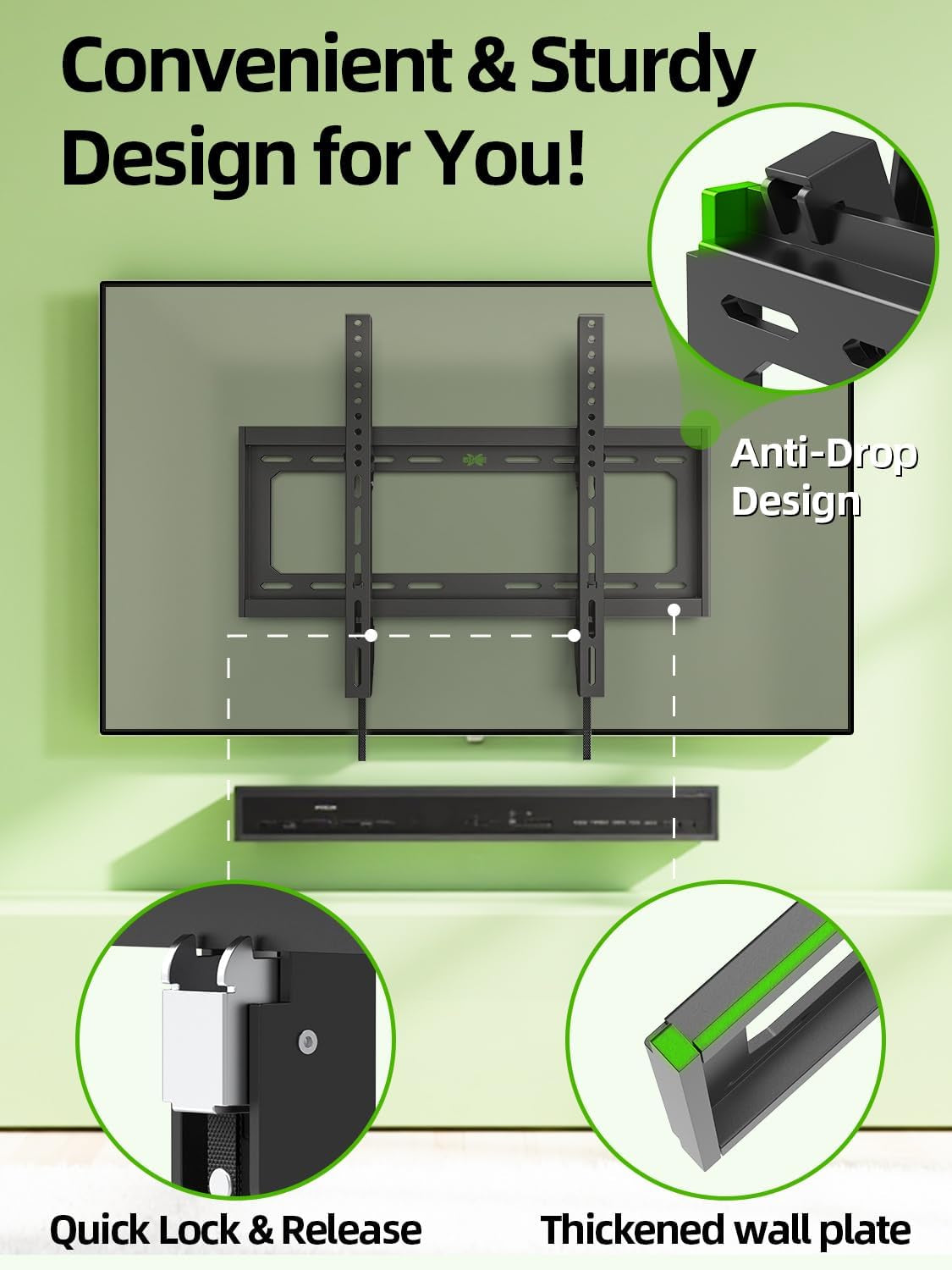 Tilting TV Wall Mount Bracket Low Profile for Most 26"-60" LED, LCD, Flat Television, TV Bracket Tilt Mount for VESA 400X400Mm- up to 99Lbs, Quick Lock and Release Fits 12" 16" Stud