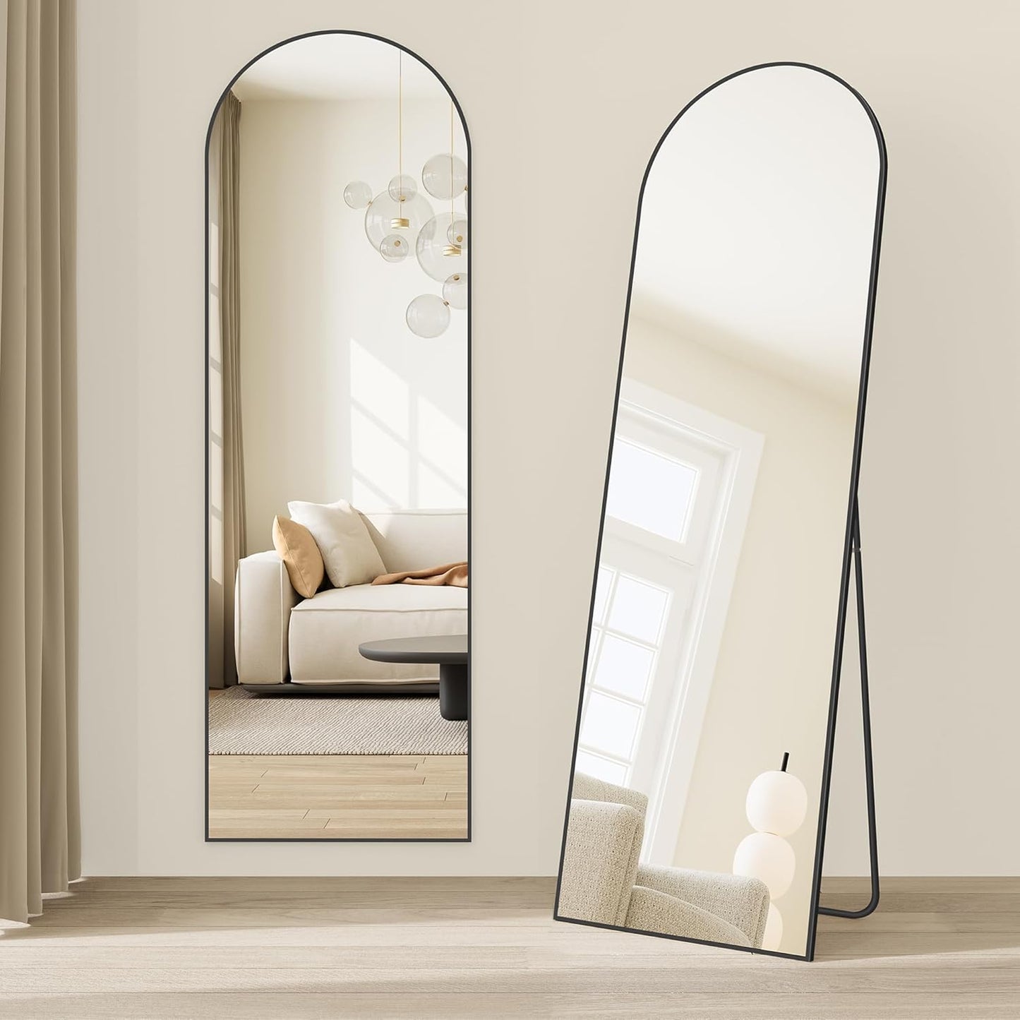 Full-Length Floor Mirror, 3-In-1, Modern Standing Full Body Mirror, Inspired by Original Award-Winning Design, 16.5 X 18.9 X 68.9 Inches, Living Room, Bedroom, Oak Beige and Ink Black