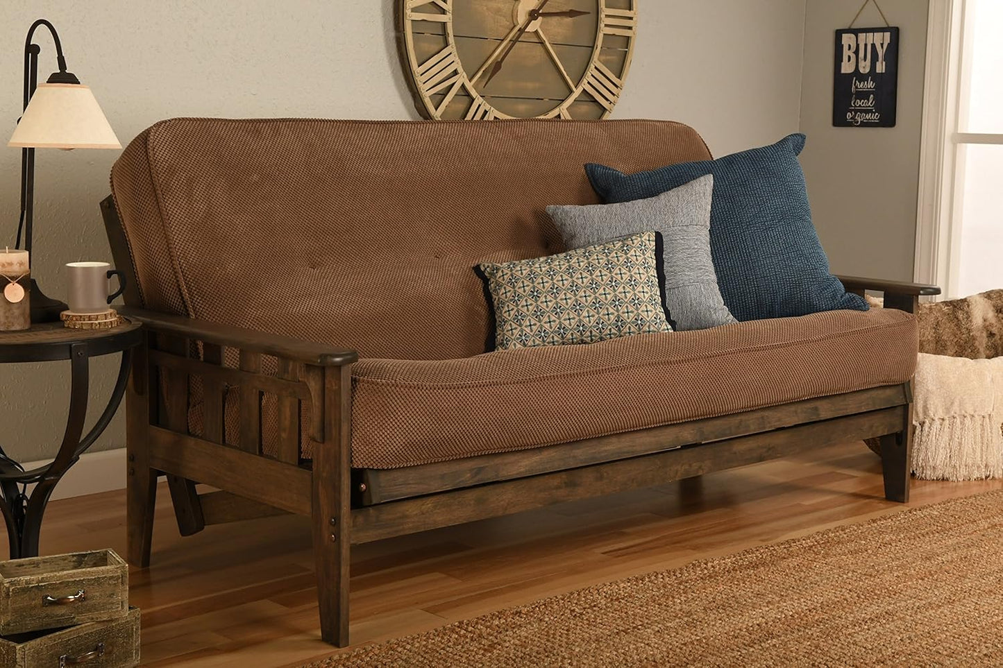Tucson Full Size Futon Set in Rustic Walnut Finish, Marmont Mocha