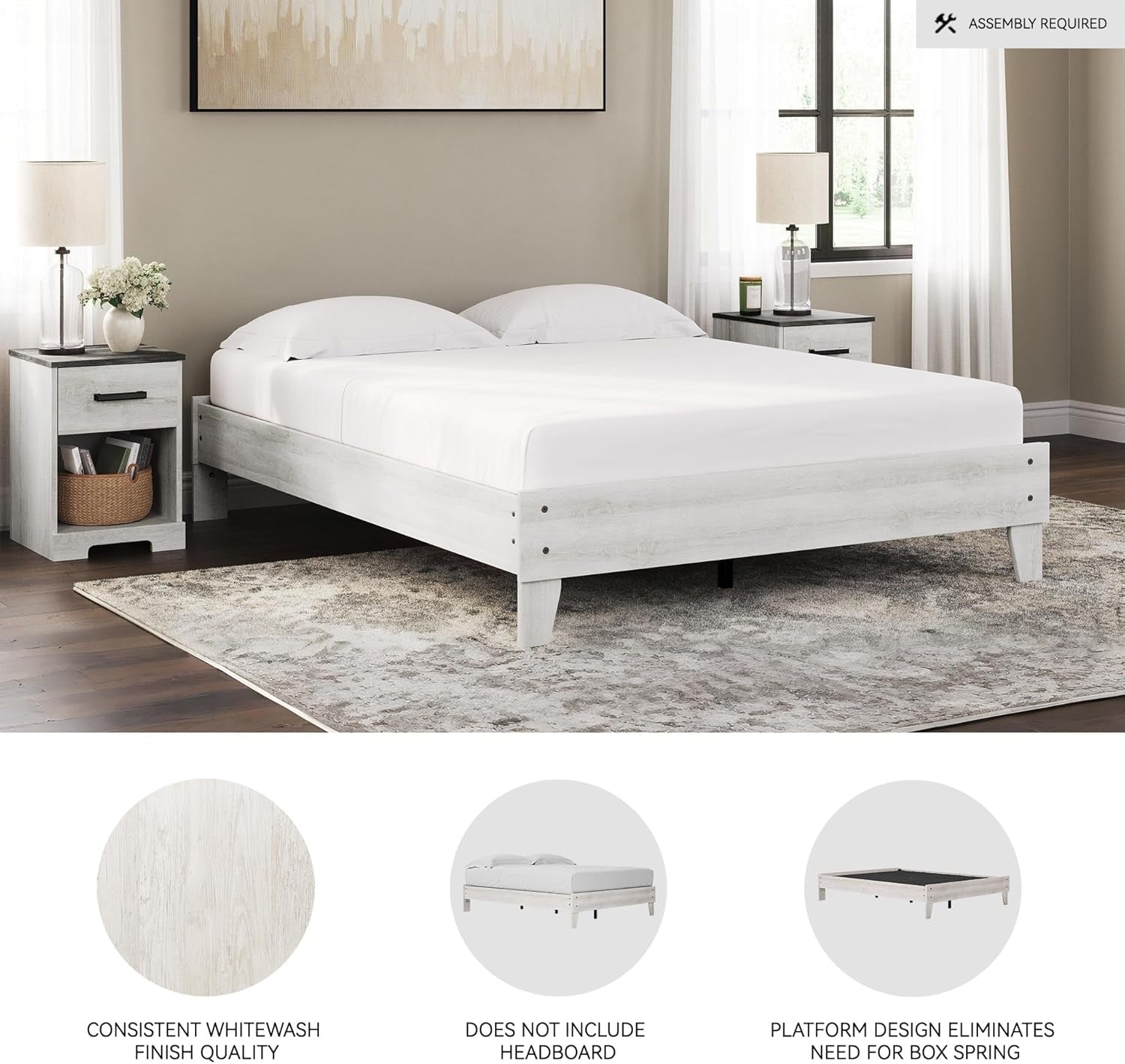 Shawburn Modern Farmhouse Platform Bed, Queen, Whitewash