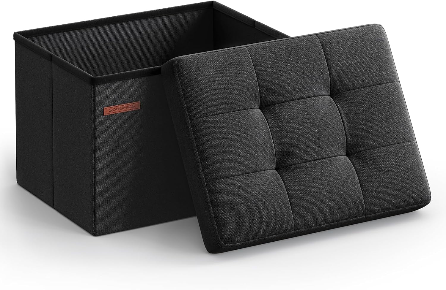 MAZIE Collection - Small Folding Storage Ottoman, Foot Rest Stool, 12.2 X 16.1 X 12.2 Inches, 286 Lb Load Capacity, for Living Room, Bedroom, Home Office, Dorm, Ink Black ULSF102B01