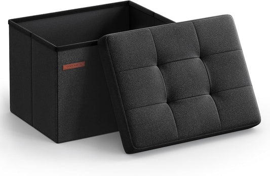 MAZIE Collection - Small Folding Storage Ottoman, Foot Rest Stool, 12.2 X 16.1 X 12.2 Inches, 286 Lb Load Capacity, for Living Room, Bedroom, Home Office, Dorm, Ink Black ULSF102B01