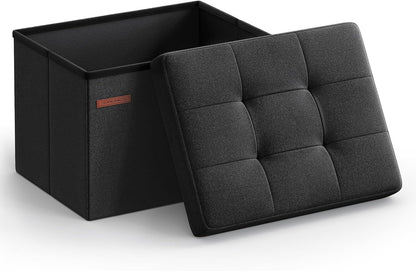 MAZIE Collection - Small Folding Storage Ottoman, Foot Rest Stool, 12.2 X 16.1 X 12.2 Inches, 286 Lb Load Capacity, for Living Room, Bedroom, Home Office, Dorm, Ink Black ULSF102B01