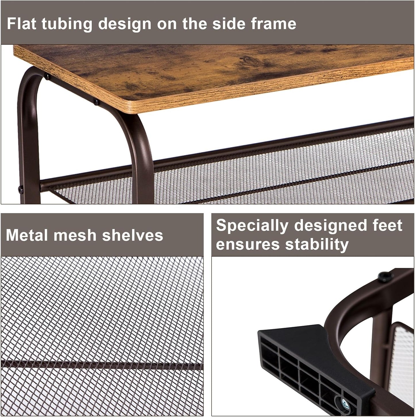 Shoe Bench Rack, 3-Tier Storage Shelf for Entryway Hallway Living Room, Industrial Accent Furniture with Steel Frame, 11.8 X 26.0 X 17.7 Inches, Rustic Brown