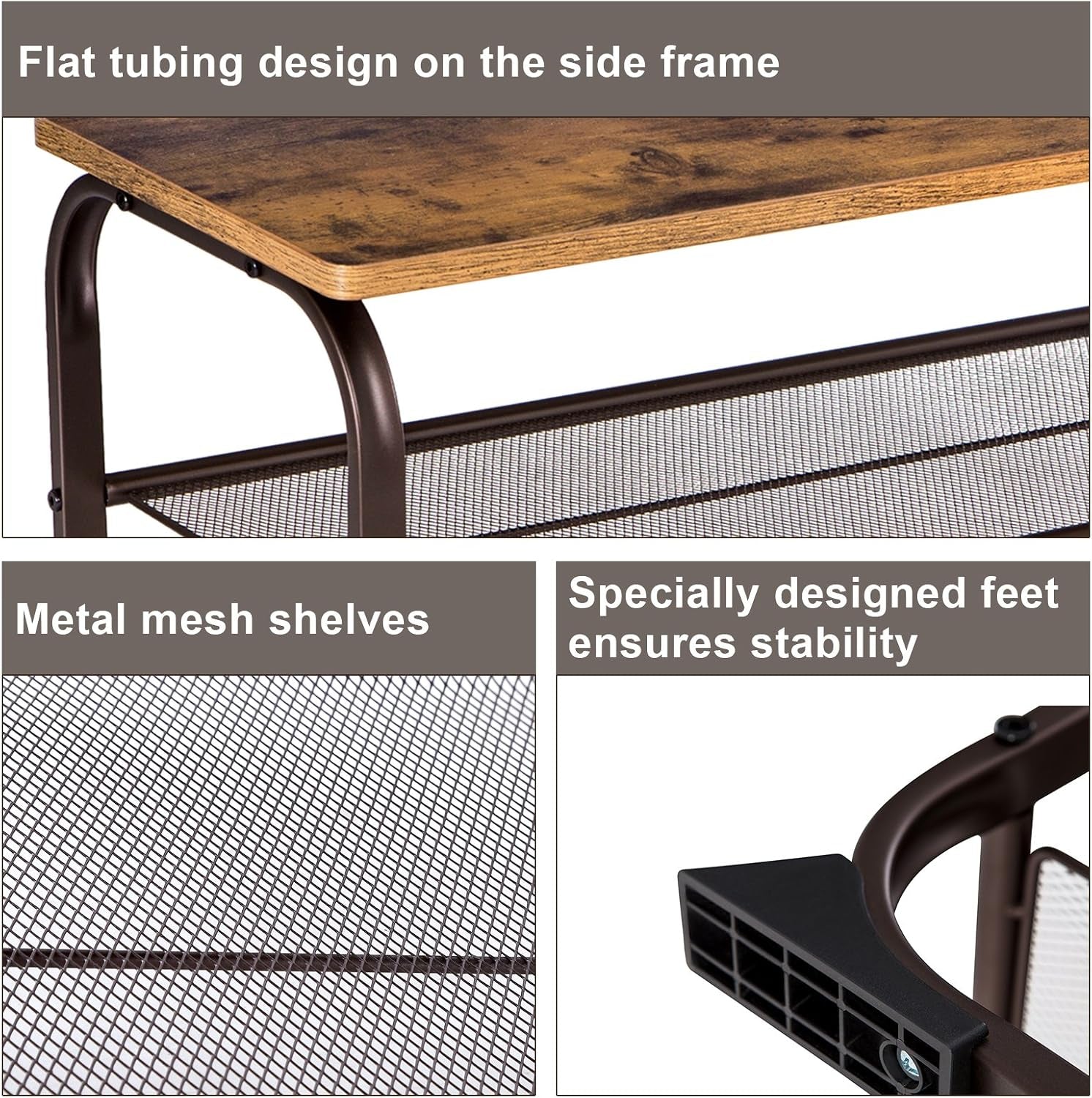 Shoe Bench Rack, 3-Tier Storage Shelf for Entryway Hallway Living Room, Industrial Accent Furniture with Steel Frame, 11.8 X 26.0 X 17.7 Inches, Rustic Brown