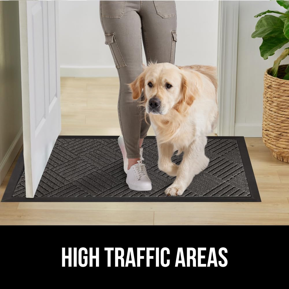 100% Waterproof All-Season Weathermax Doormat US Designed Natural Rubber, Stain Fade Resistant, Low Profile Indoor Outdoor Door Mats, Easy Clean, 17X29 Gray Diamond