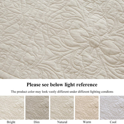 100% Cotton Quilted Pillow Sham Floral Printed Pillow Cover (Standard, Beige)