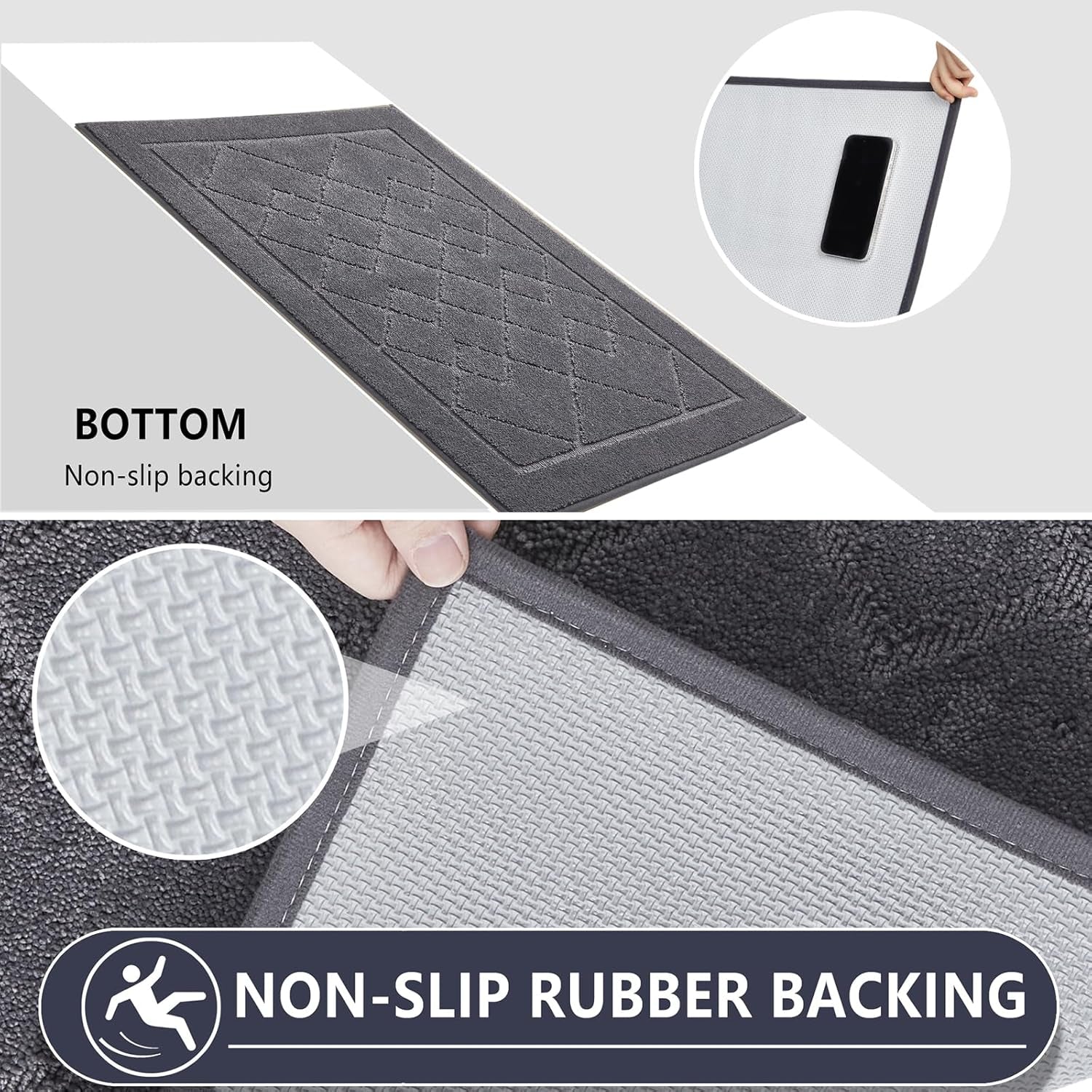 Dirt Trapper Door Mat 20" X 32", Washable Indoor Doormat Rubber Backing Non Slip, Resist Dirt and Absorbent Entrance Mat, Low Profile inside Floor Mats for Front Back Door and Entryway, Grey
