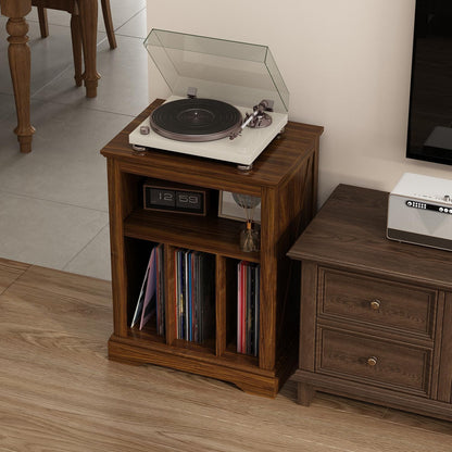 Farmhouse Record Player Stand, 3 Tier End Table, Turntable Stand with Vinyl Record Storage ,Wood Record Holder Cabinet Dispaly Shelf for Living Room,Bedroom,Rustic Brown