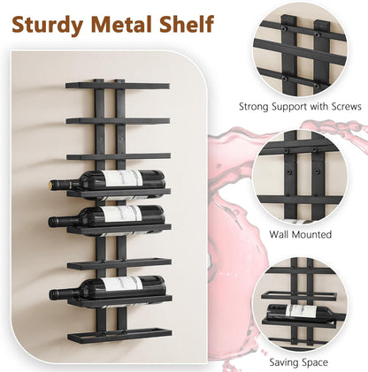 8 Tier Wall Mount Wine Rack, Wall Racks for Wine Bottles Display and Storage, Hanging Bottle Organizer for Living Room, Dining Room, Wine Cellar, Bar, Black