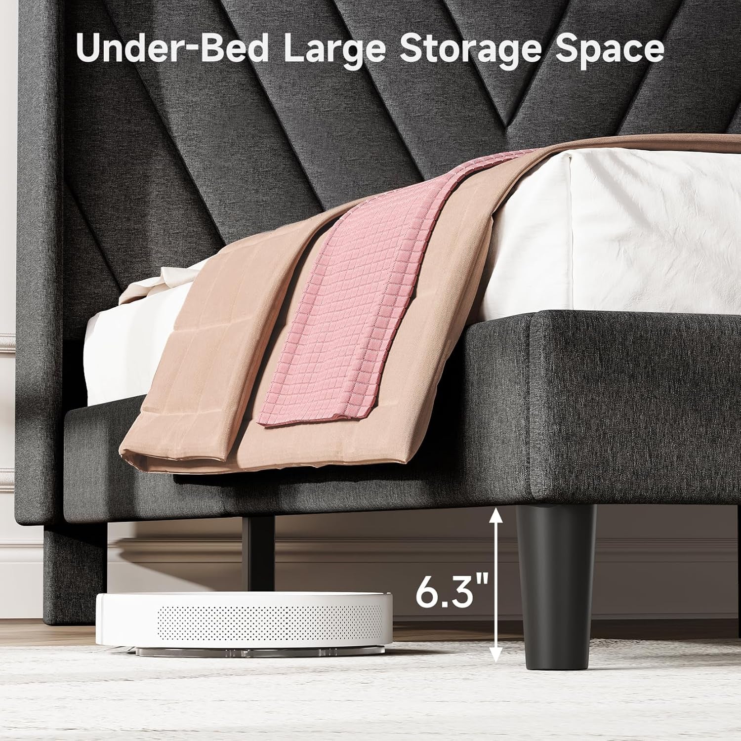 Queen Bed Frame with Headboard, Adjustable Upholstered Platform Bed Frame with Type-C&Usb Ports, Wingback Storage Headboard, Solid Wood Slats Support, No Box Spring Needed, Dark Gray