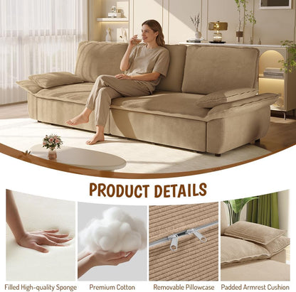 94.5" Pull Out Couch King Size, Futon Sofa Bed, 3-In-1 Convertible Sleeper Sofa Bed with Cushion Armrest, Modern Corduroy Loveseat Couches for Living Room, Small Space, Apartment, Camel