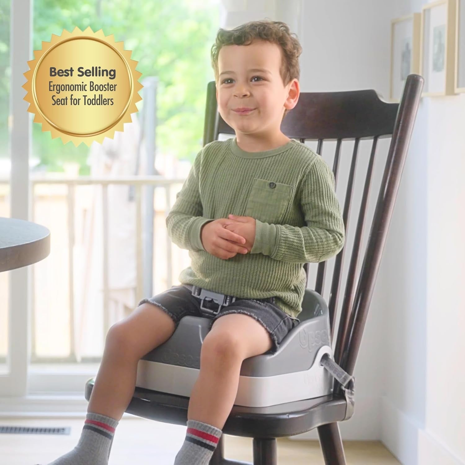Boost Ergonomic Toddler Booster Seat for Dining Table, Developed with Physical Therapists to Encourage Posture, 3-Point Harness, Easy to Wipe Clean, and Lightweight Gray